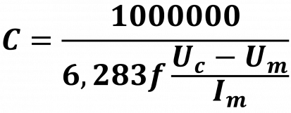 C = 1000000/(6,283f((Uc-Um)/Im))