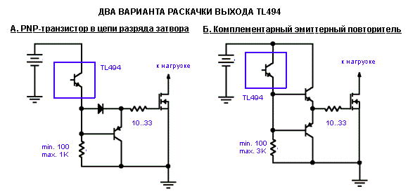 Два варианта раскачки выхода TL494