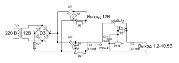 Схема простейшего регулируемого блока питания на LM317