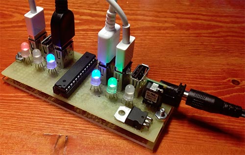 Простое 6xUSB зарядное устройство на AVR c токовым датчиком