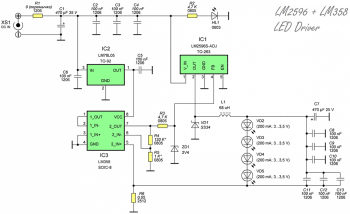 Схема светодиодного драйвера на LM2596 и LM358