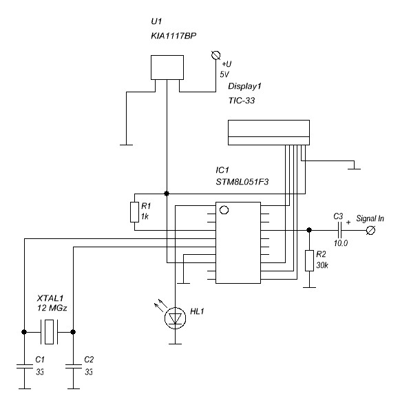 Схема частотомера на STM8