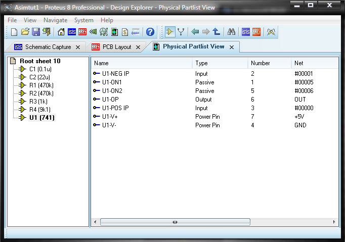 Список всех компонентов и цепей проекта на вкладке Physical Partlist View