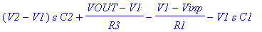 (V2-V1)*s*C2 (VOUT-V1)/R3-(V1-Vinp)/R1-V1*s*C1