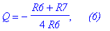 Q = -1/4/R6*(R6 R7), `    (6)`