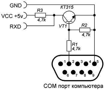 Принципиальная схема конвертера уровней для RS232