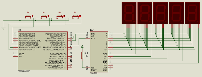 Кнопки ATmega328 семисегментные индикаторы