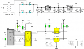 Схема устройства на AVR микроконтроллере ATmega8
