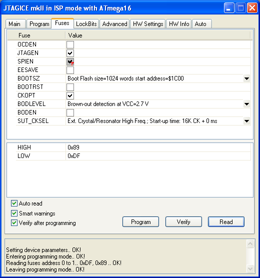 Установка фьюзов для AVR JTAG ICE