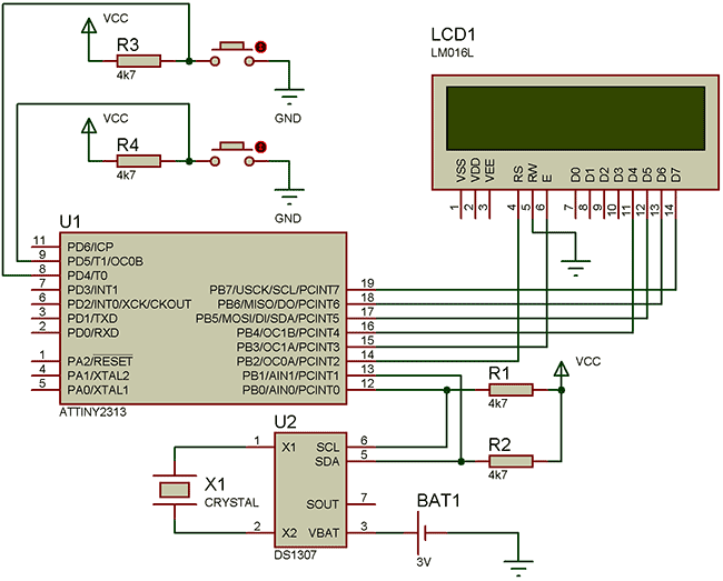 Схема для работы с DS1307
