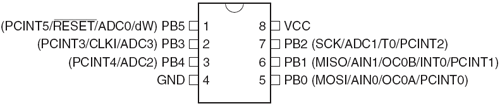 Распиновка AVR микроконтроллера Attiny13