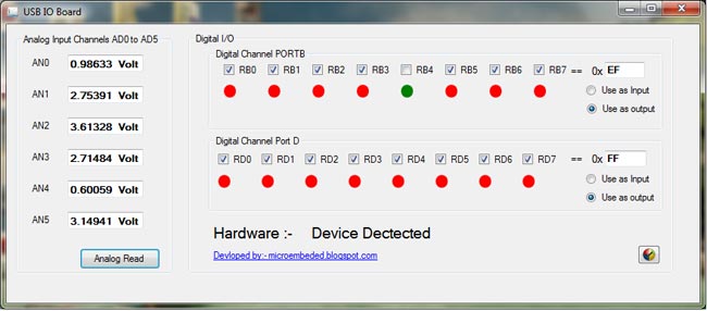 Скриншот программы USB IO Board