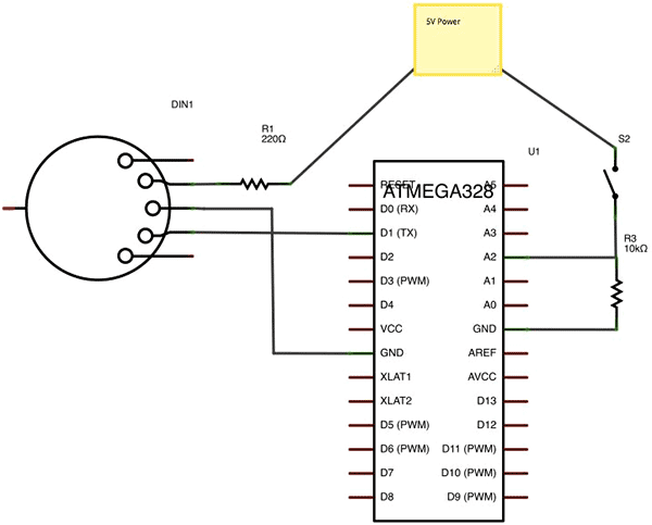 Схема ножной Midi педали на Arduino