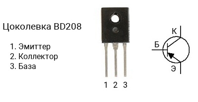 Цоколевка транзистора BD208